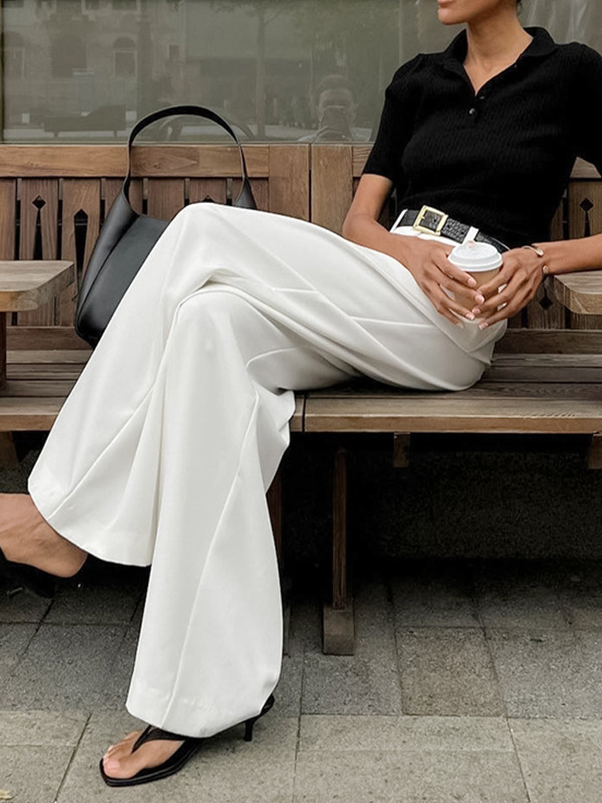 Solid Wide Leg Pants Without Belt - Casual Comfort Fit Stylish