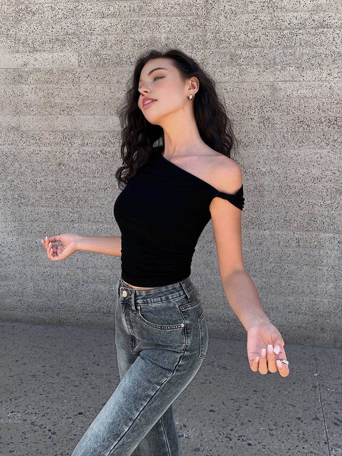 Asymmetrical Neck One Shoulder Off Top Trendy Casual Blouse