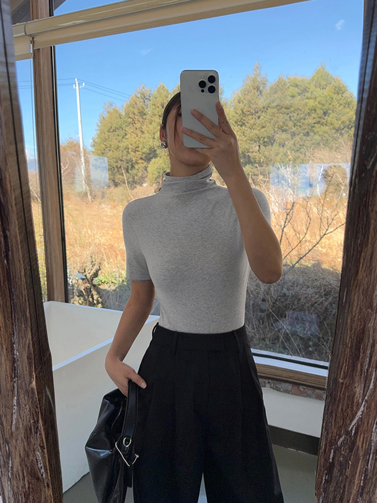 Short Sleeve Funnel Neck Top for Women Trendy Casual Style