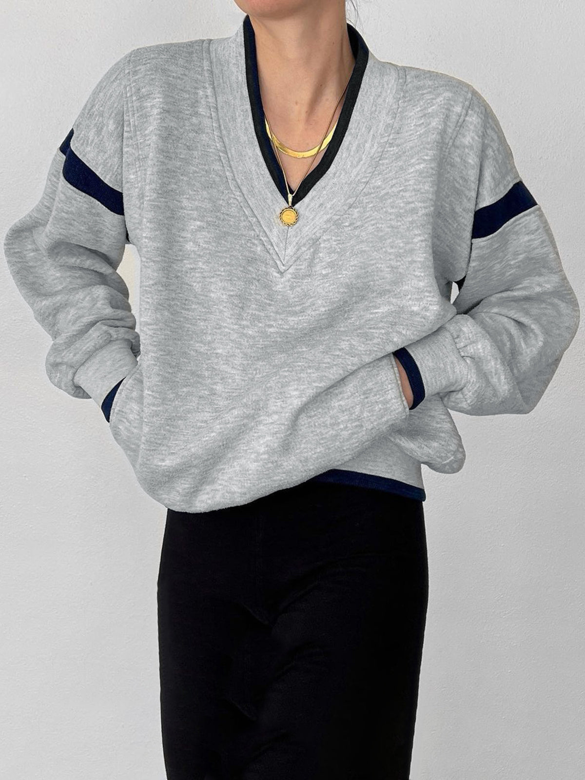 Contrast Trim Oversized Sweatshirt Cozy Casual Unisex Style