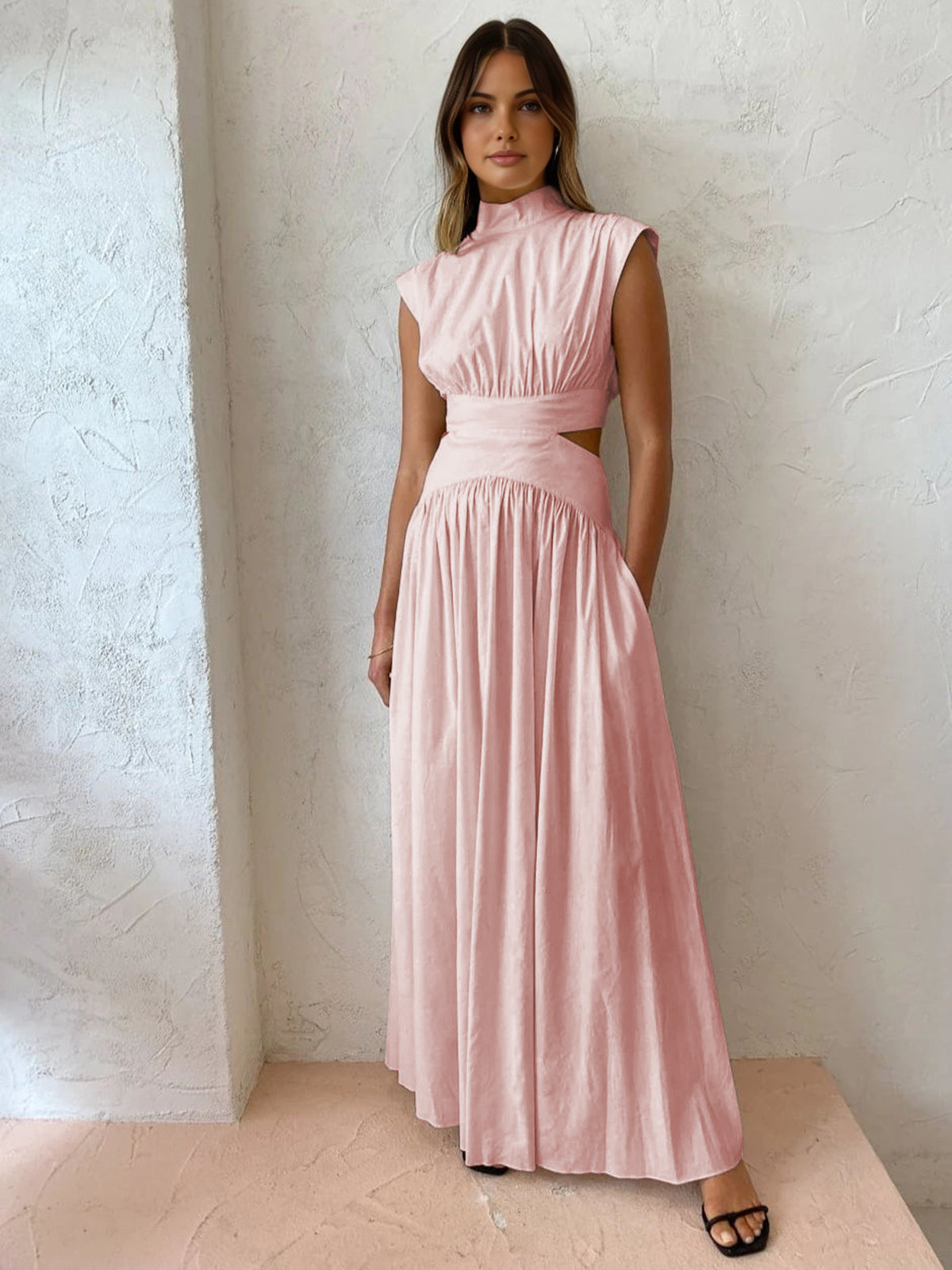 Mock Neck Cut Out Long Sleeve Maxi Dress for Women