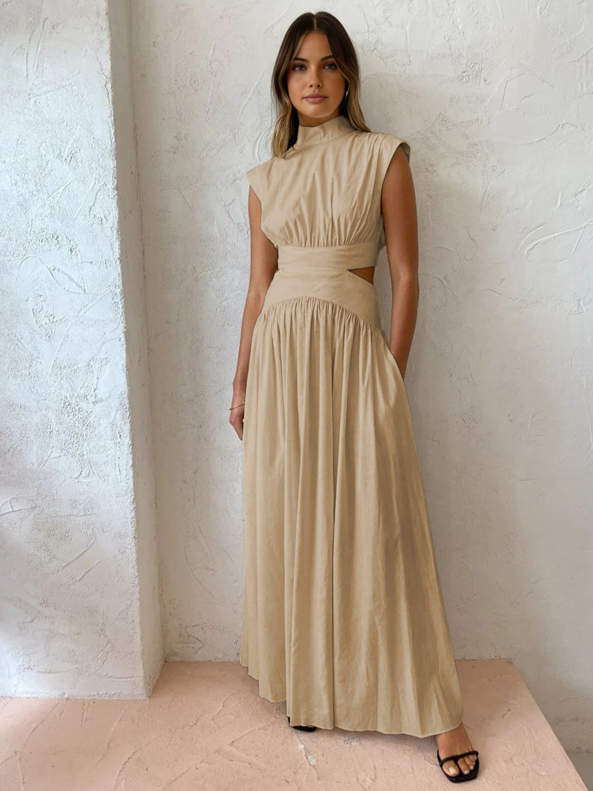 Mock Neck Cut Out Long Sleeve Maxi Dress for Women
