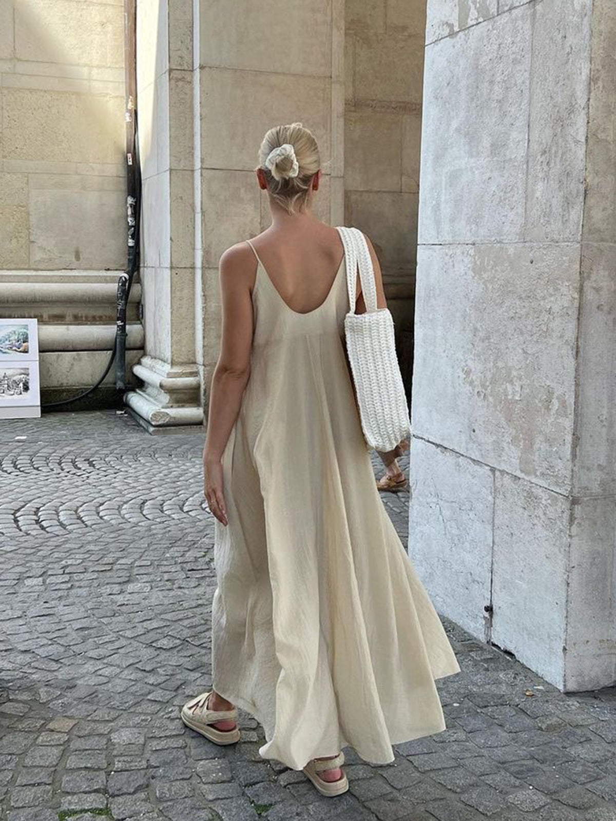 Double Layers V-neck Long Dress Elegant Flowing Evening Wear