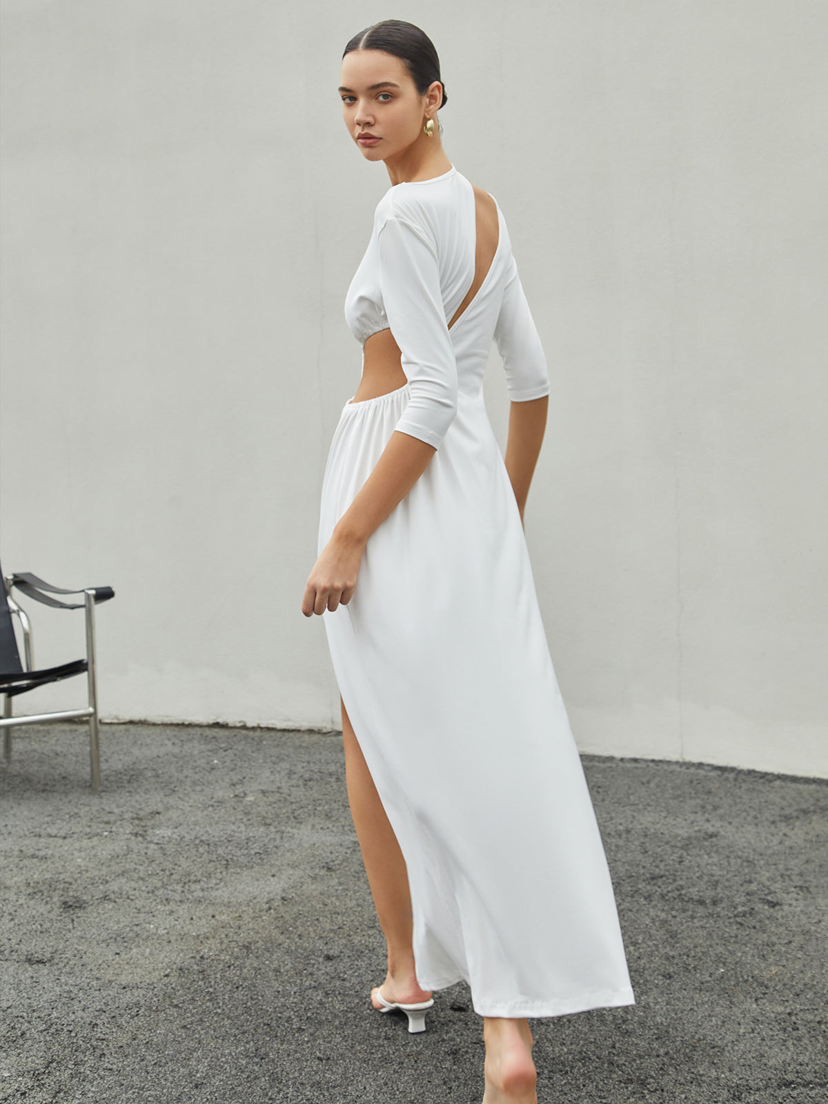 Cut Out Ruched Split Knit Maxi Dress for Evening Events