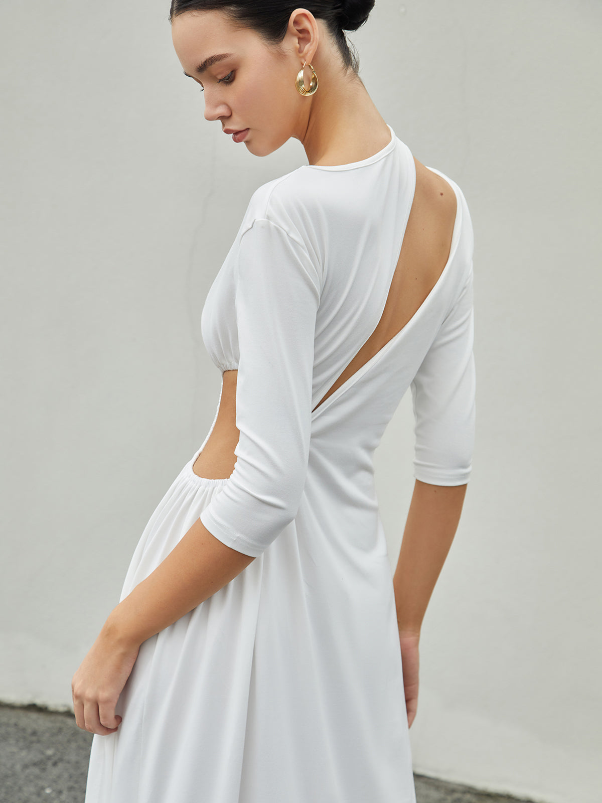 Cut Out Ruched Split Knit Maxi Dress for Evening Events