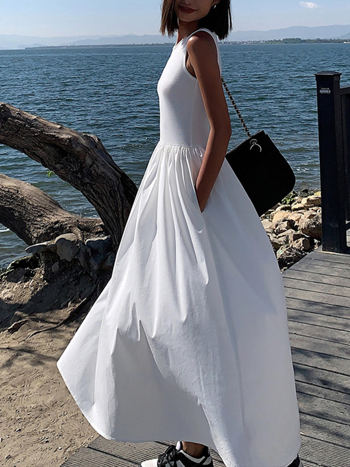 Leisure Crew Neck Long Dress Comfortable Casual Maxi Style