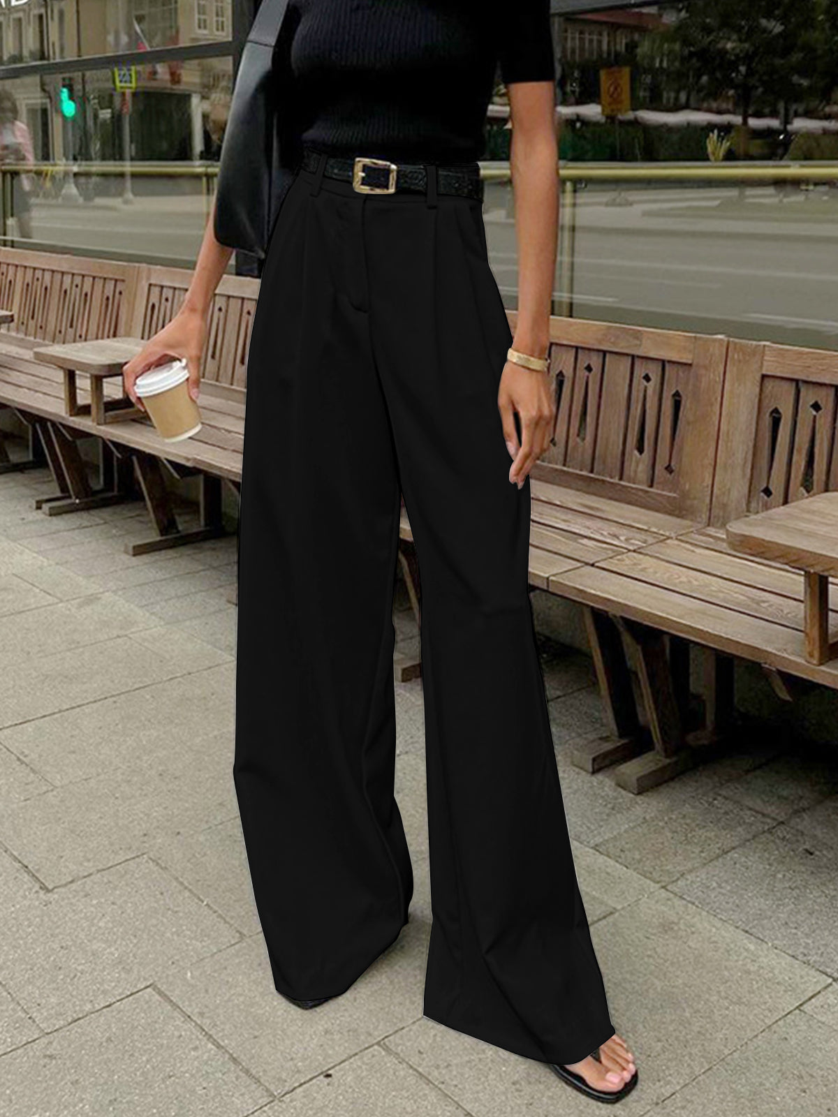 Solid Wide Leg Pants Without Belt - Casual Comfort Fit Stylish