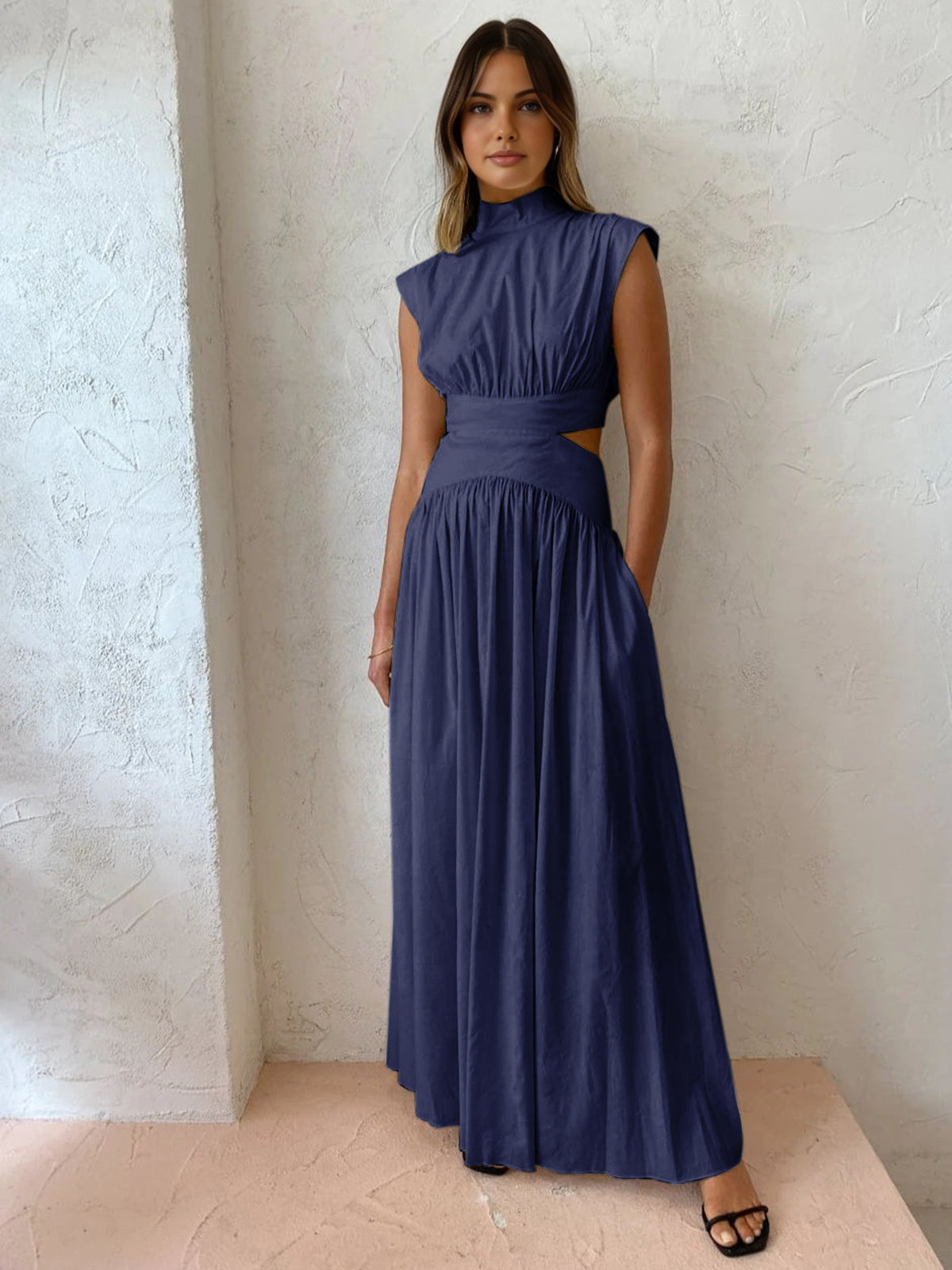 Mock Neck Cut Out Long Sleeve Maxi Dress for Women