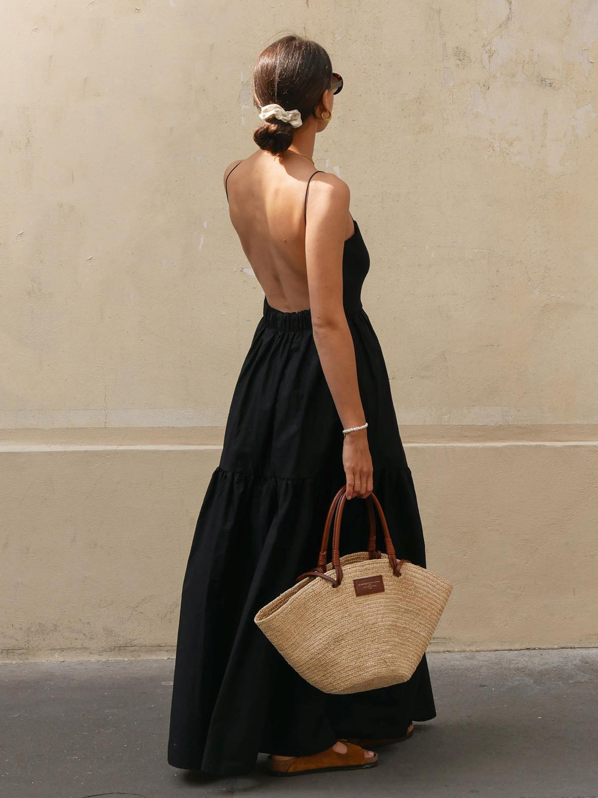 Solid Backless Long Dress with Elegant Flowing Skirt