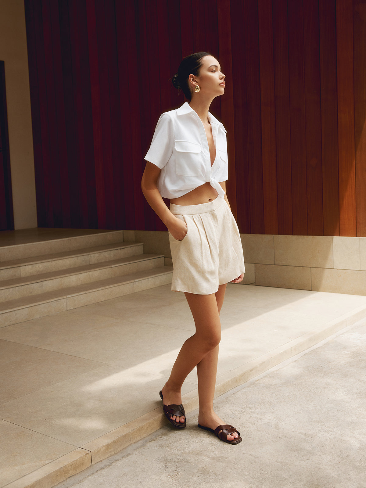 Cotton & Linen Cropped Shirt Lightweight Breathable Summer Top