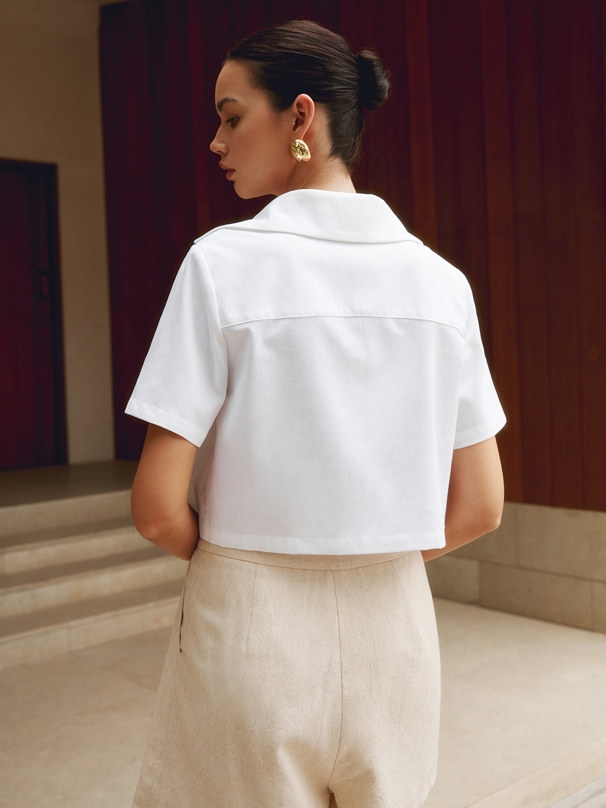 Cotton & Linen Cropped Shirt Lightweight Breathable Summer Top