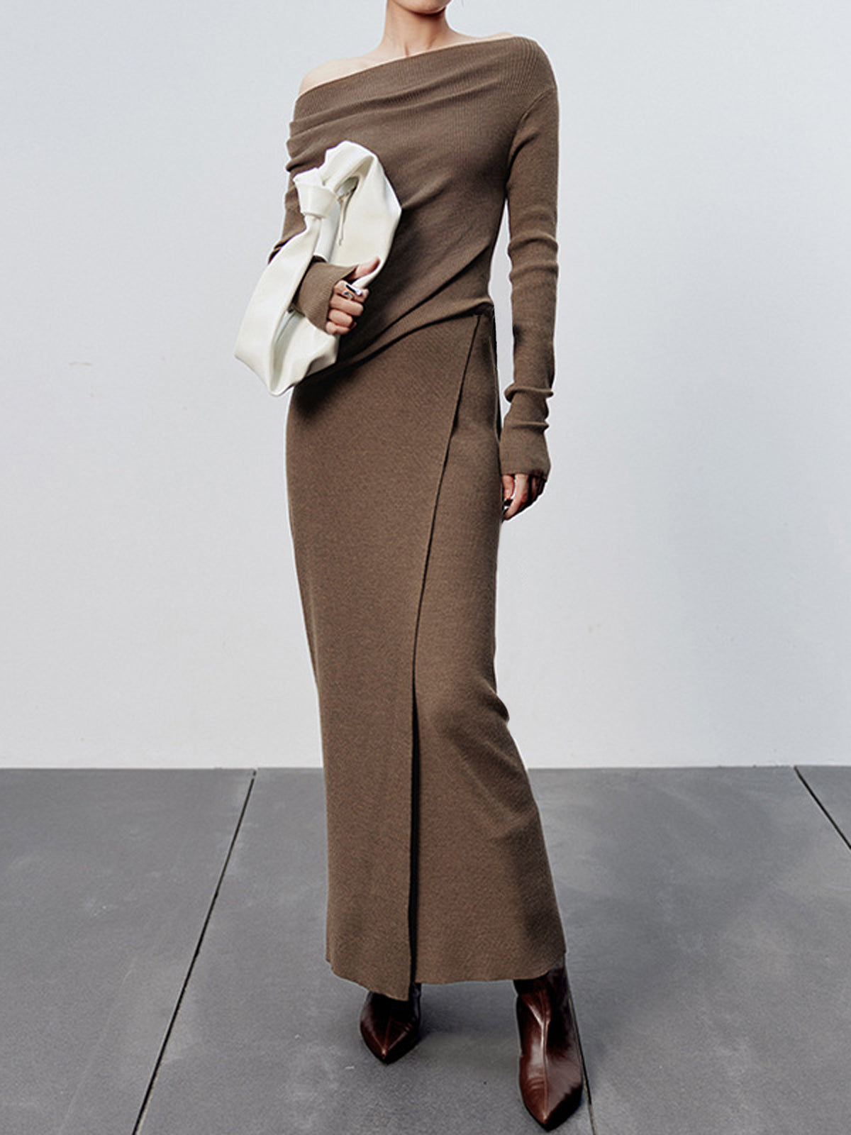 Caramel Slit Maxi Knit Skirt - Trendy High-Waist Comfort Fit