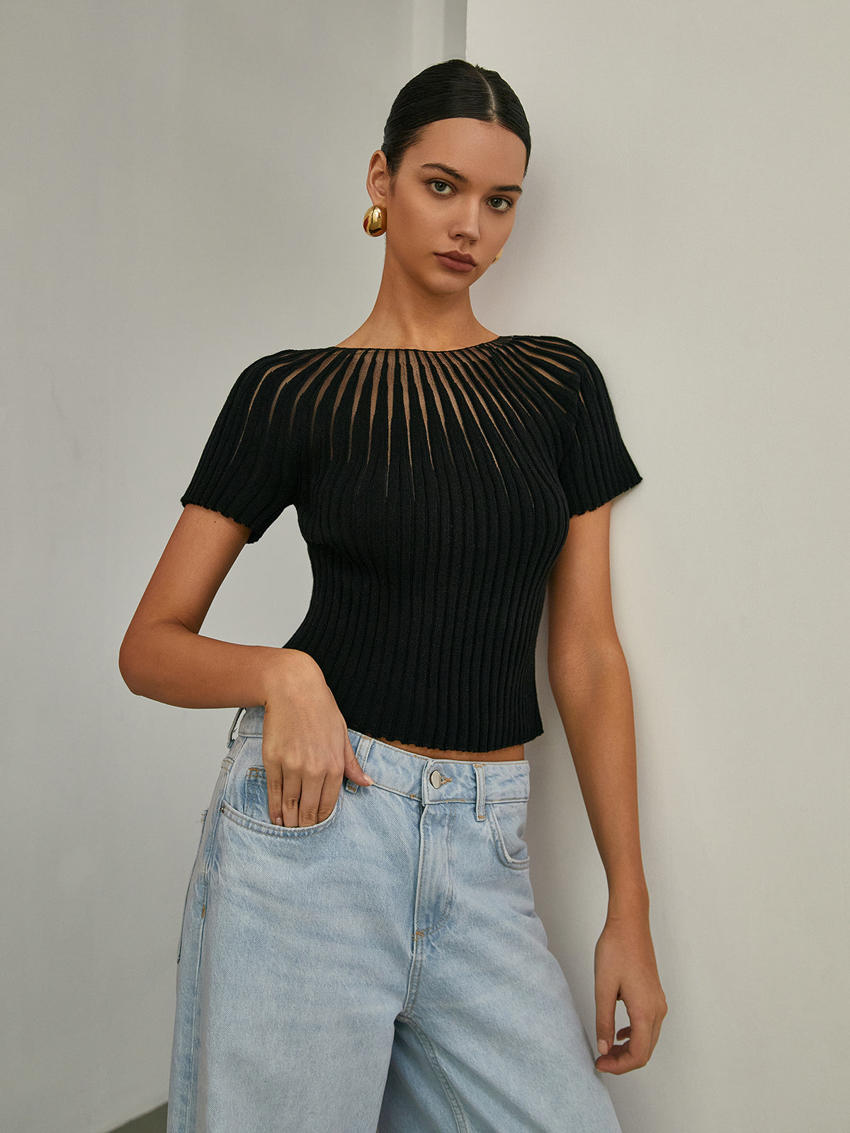 Plain Short Sleeve Knit Top for Women Casual Everyday Wear