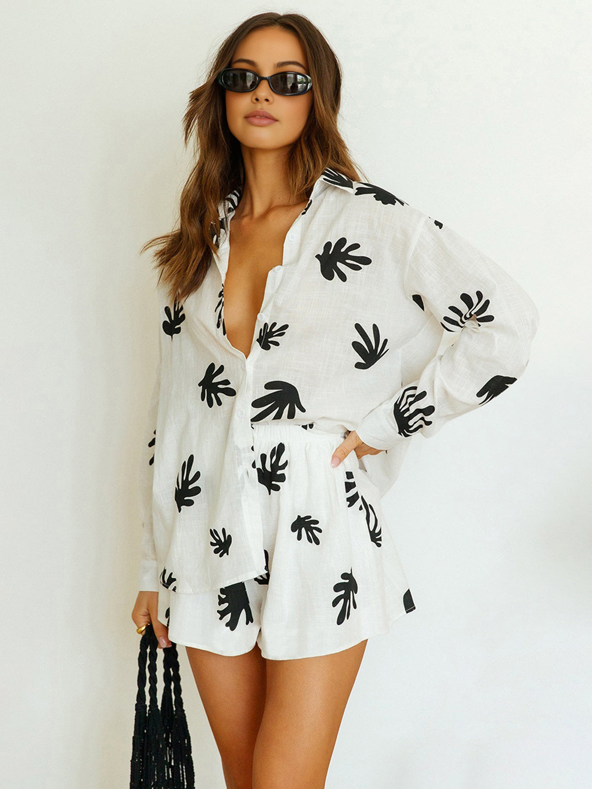 Chill Life Plant Print Casual Cotton Shorts Set for Summer