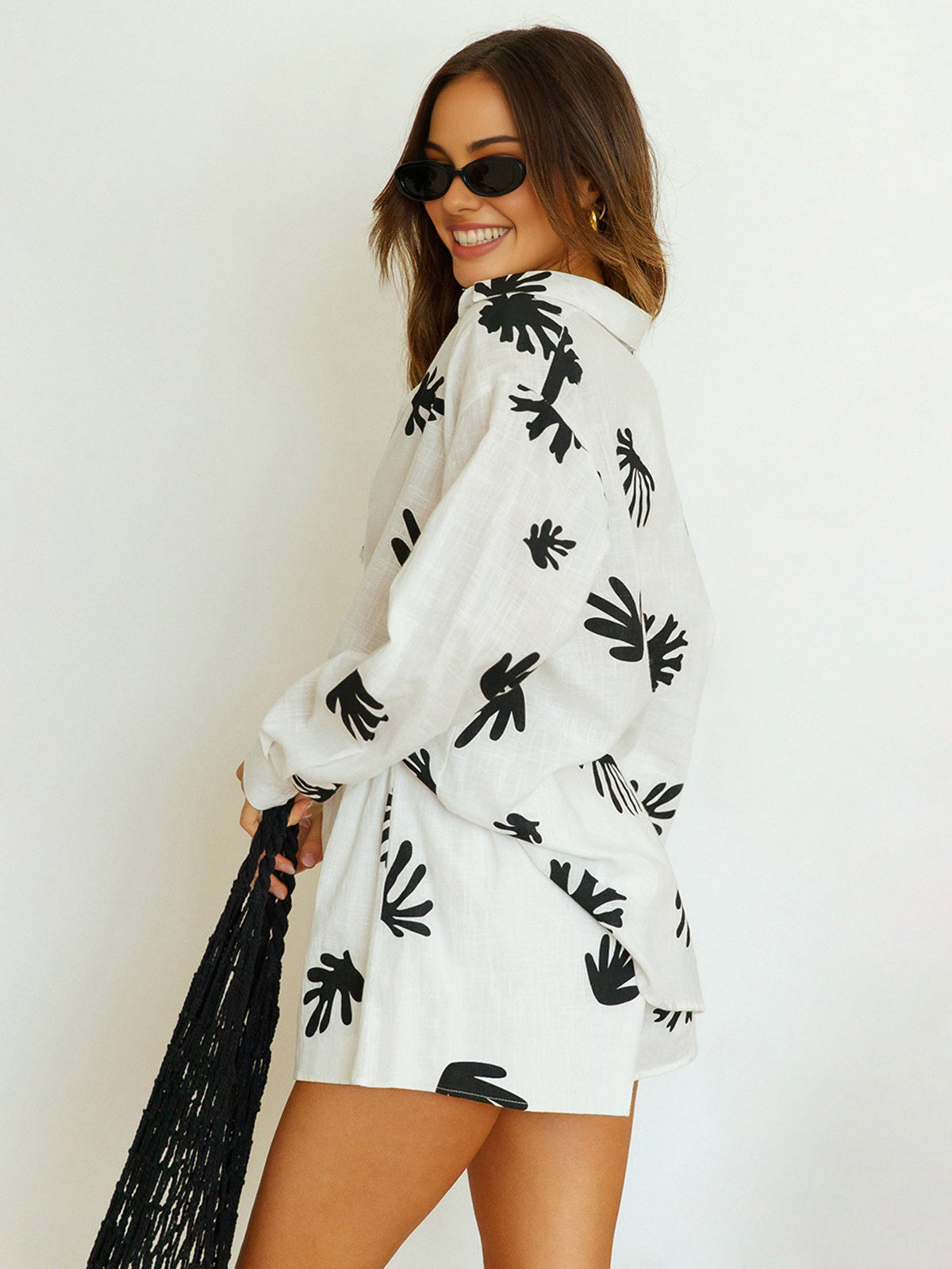 Chill Life Plant Print Casual Cotton Shorts Set for Summer