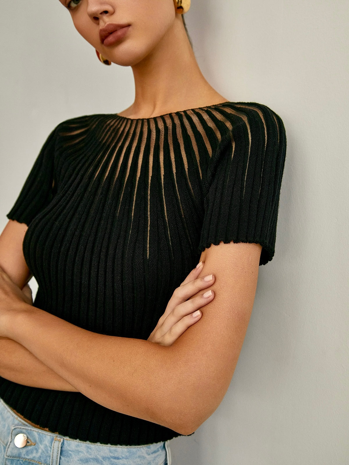 Plain Short Sleeve Knit Top for Women Casual Everyday Wear