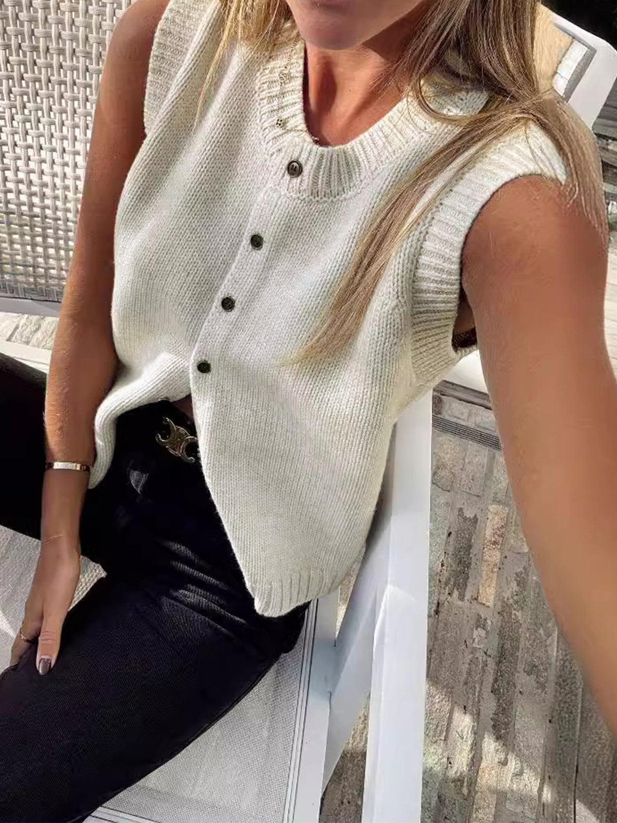 Casual Button Up Sweater Vest for Layering and Comfort