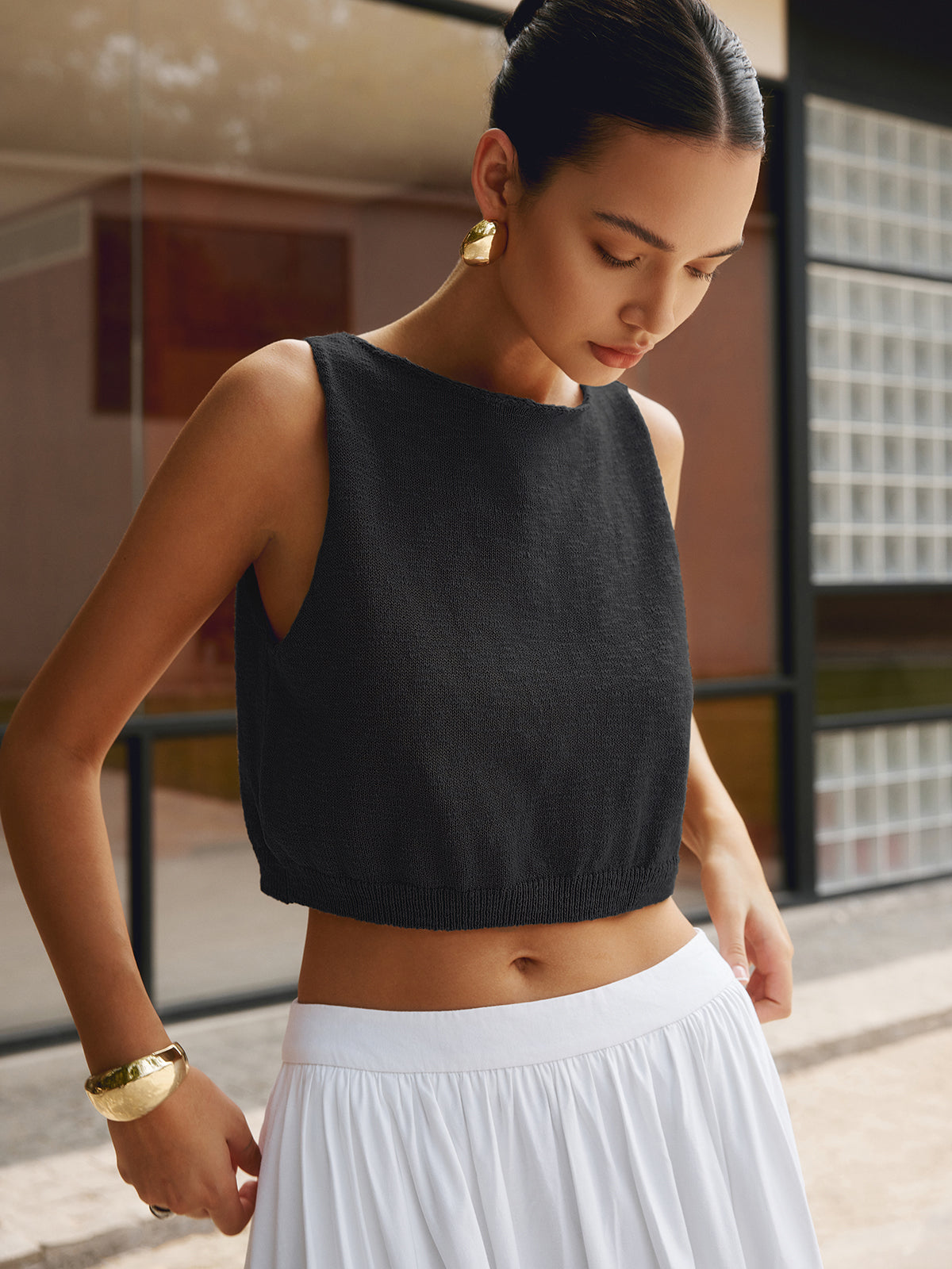 Cotton Blends Crop Tank Top Casual Summer Style