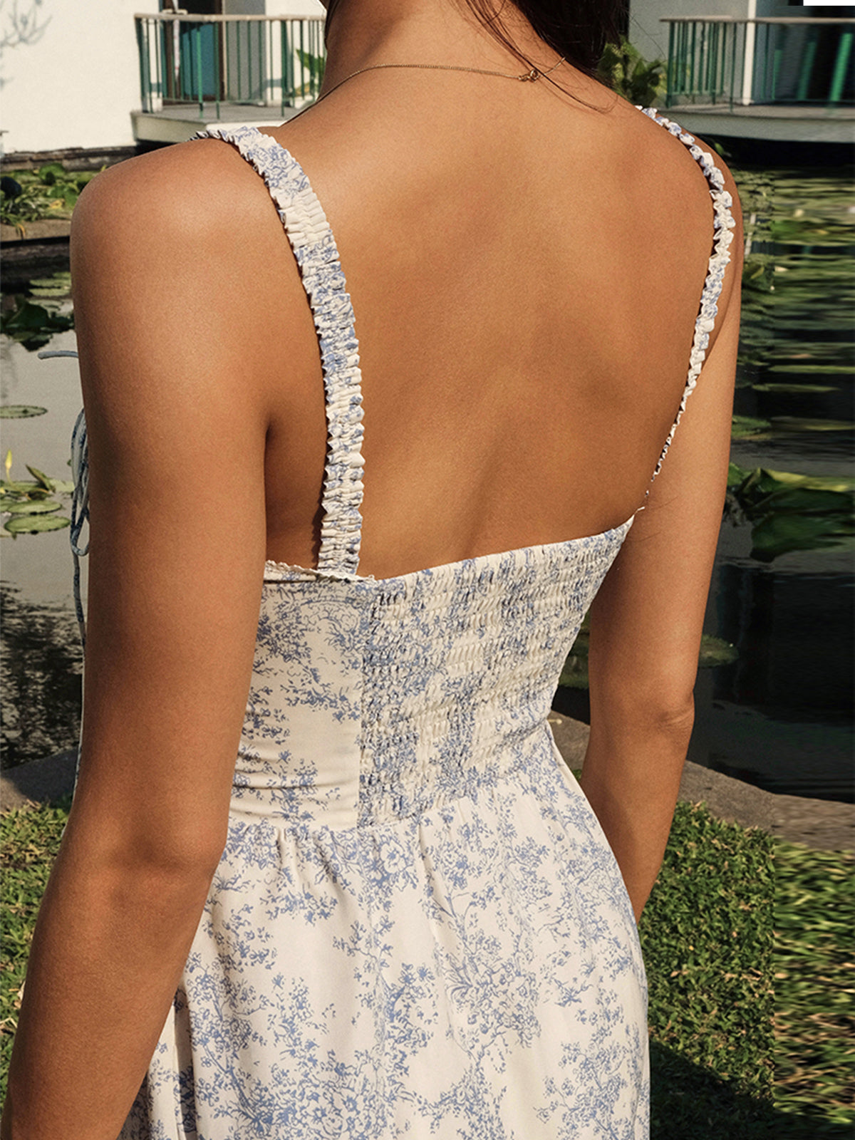 Sapphire Garden Floral Cami Midi Dress with Adjustable Straps and Slit
