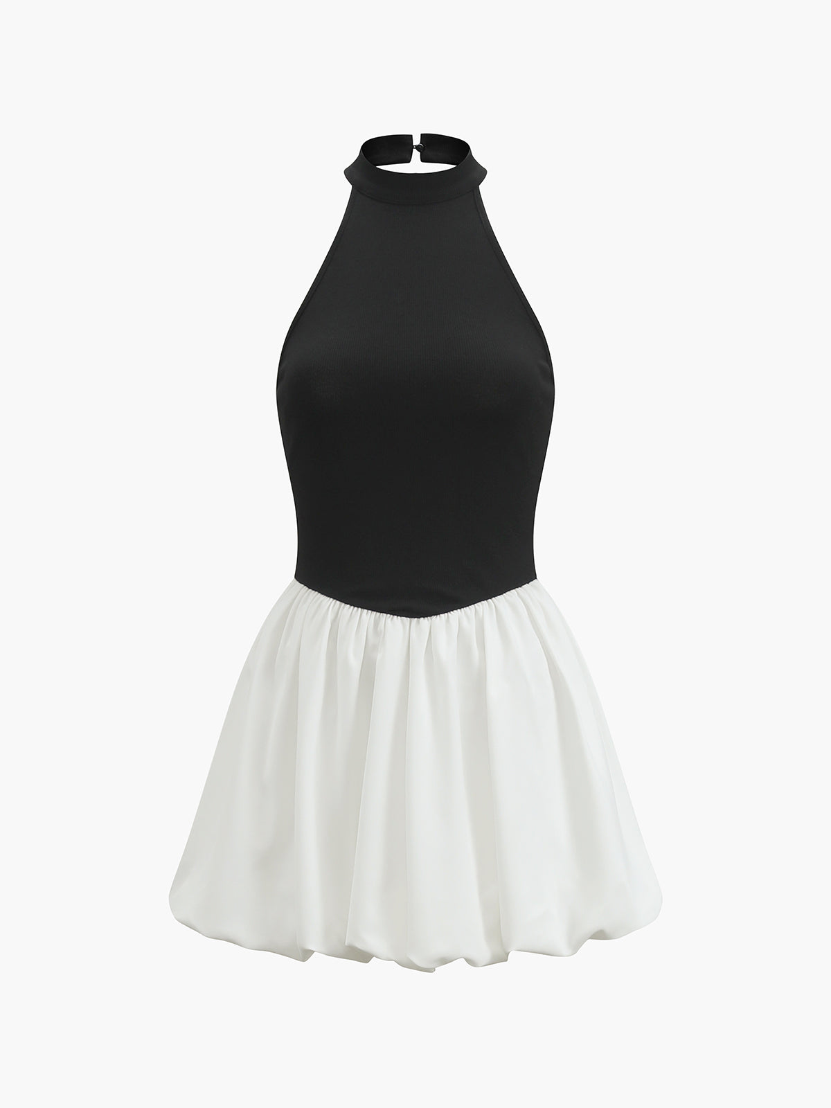 Two-Tone Halter Puff Short Dress for Cocktail Parties