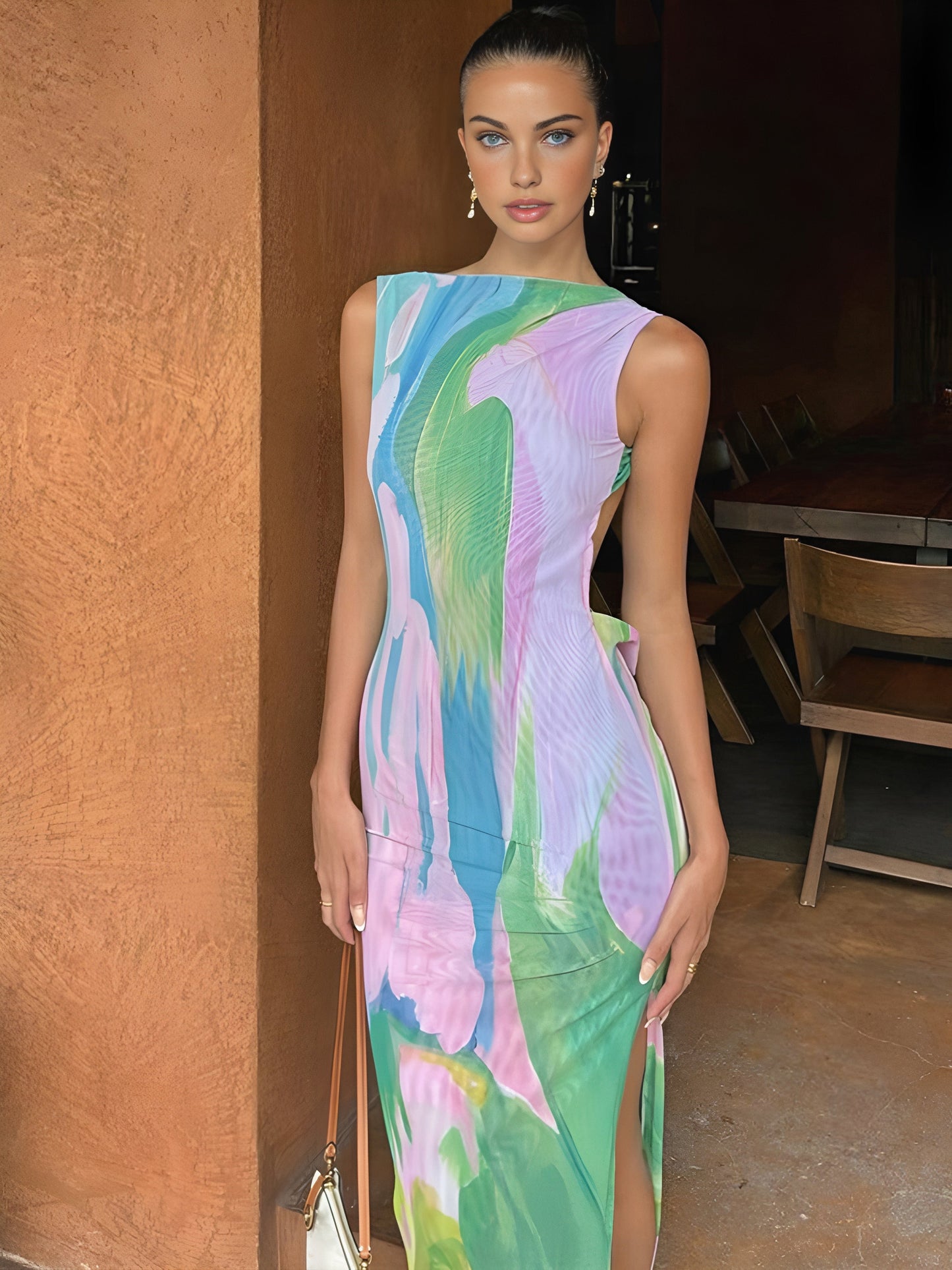Monet Garden Print Sleeveless Maxi Summer Dress for Women