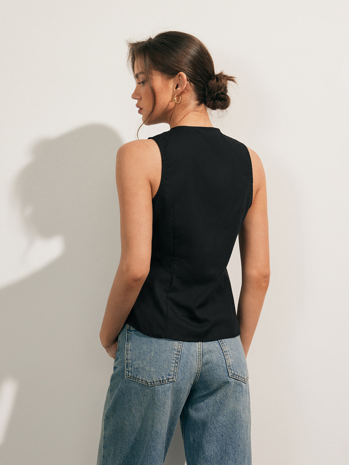 Linen Blends Button Up Tank Top for Summer Casual Wear