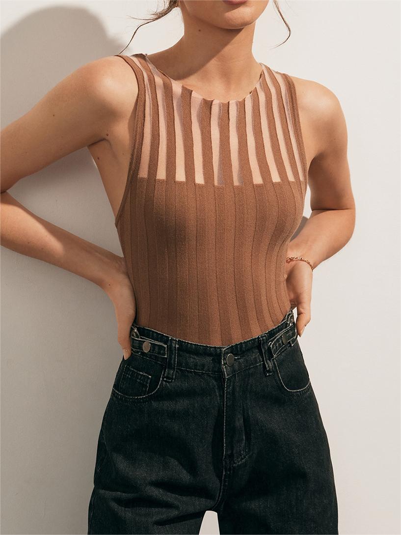 Sheer Ribbed Tank Top for Women Casual Fit