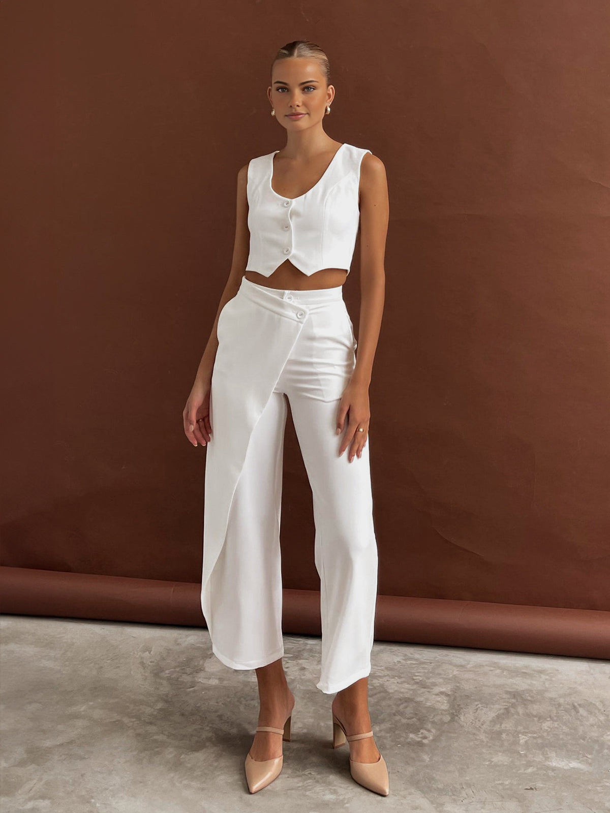 Solid Asymmetrical Straight Leg Pants Set for Women Casual Wear