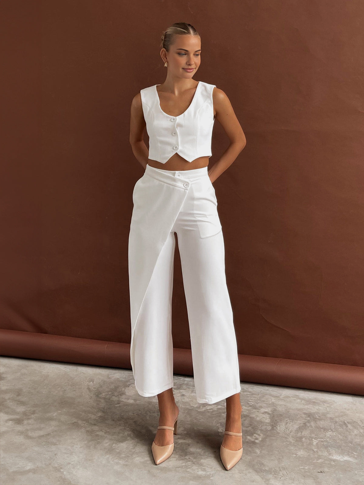 Solid Asymmetrical Straight Leg Pants Set for Women Casual Wear