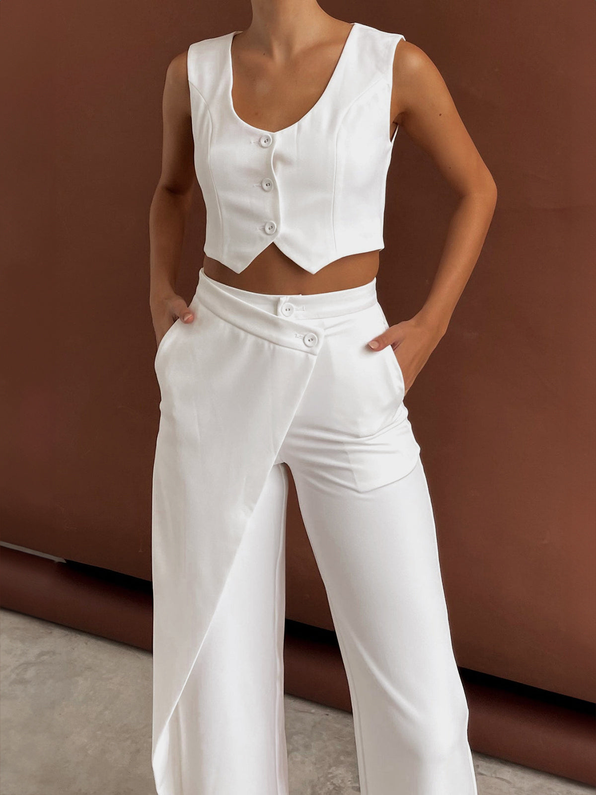 Solid Asymmetrical Straight Leg Pants Set for Women Casual Wear