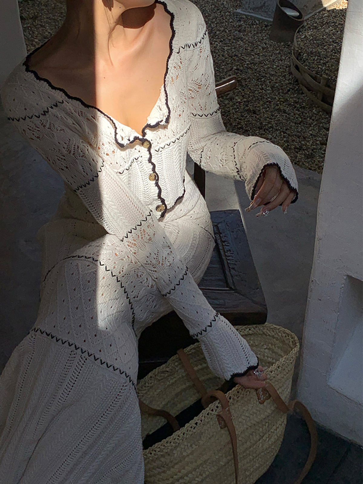 Contrast Binding Knit Cardigan Comfy Lightweight Layer