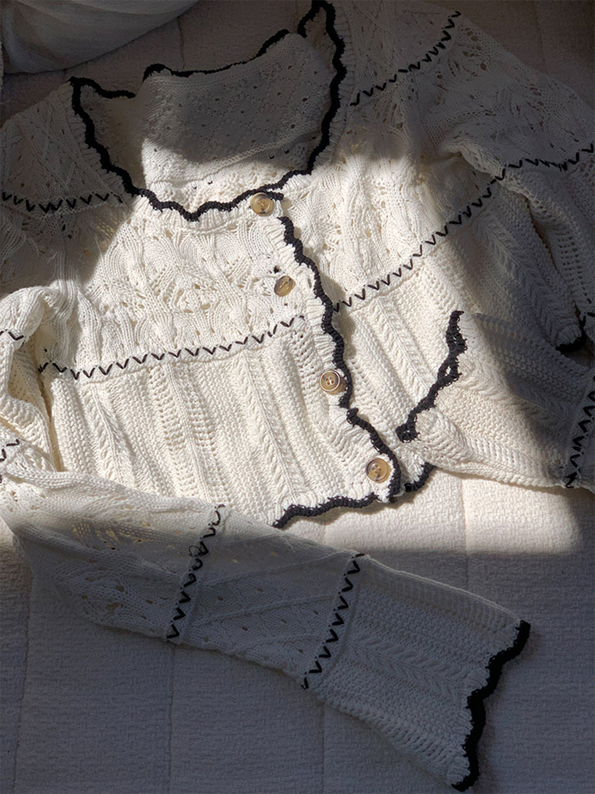 Contrast Binding Knit Cardigan Comfy Lightweight Layer