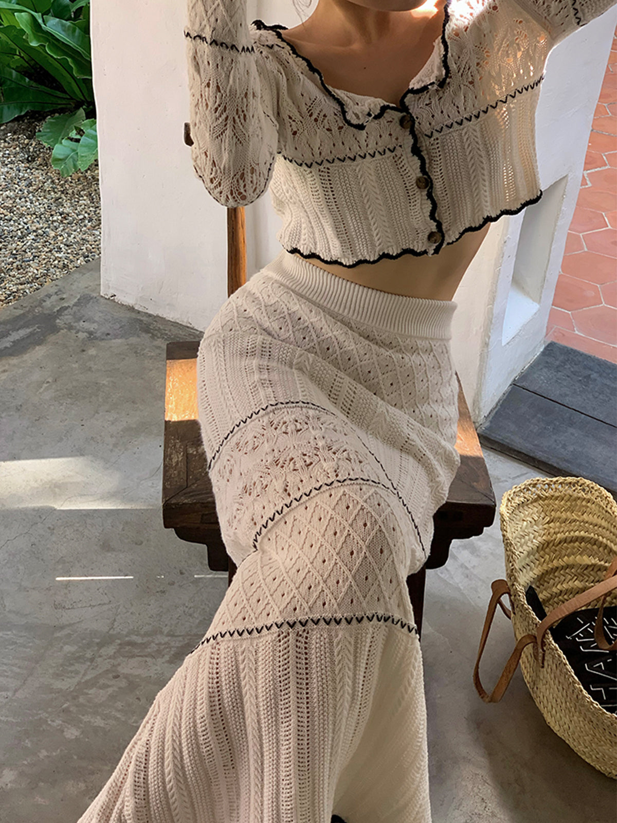 Contrast Binding Knit Cardigan Comfy Lightweight Layer