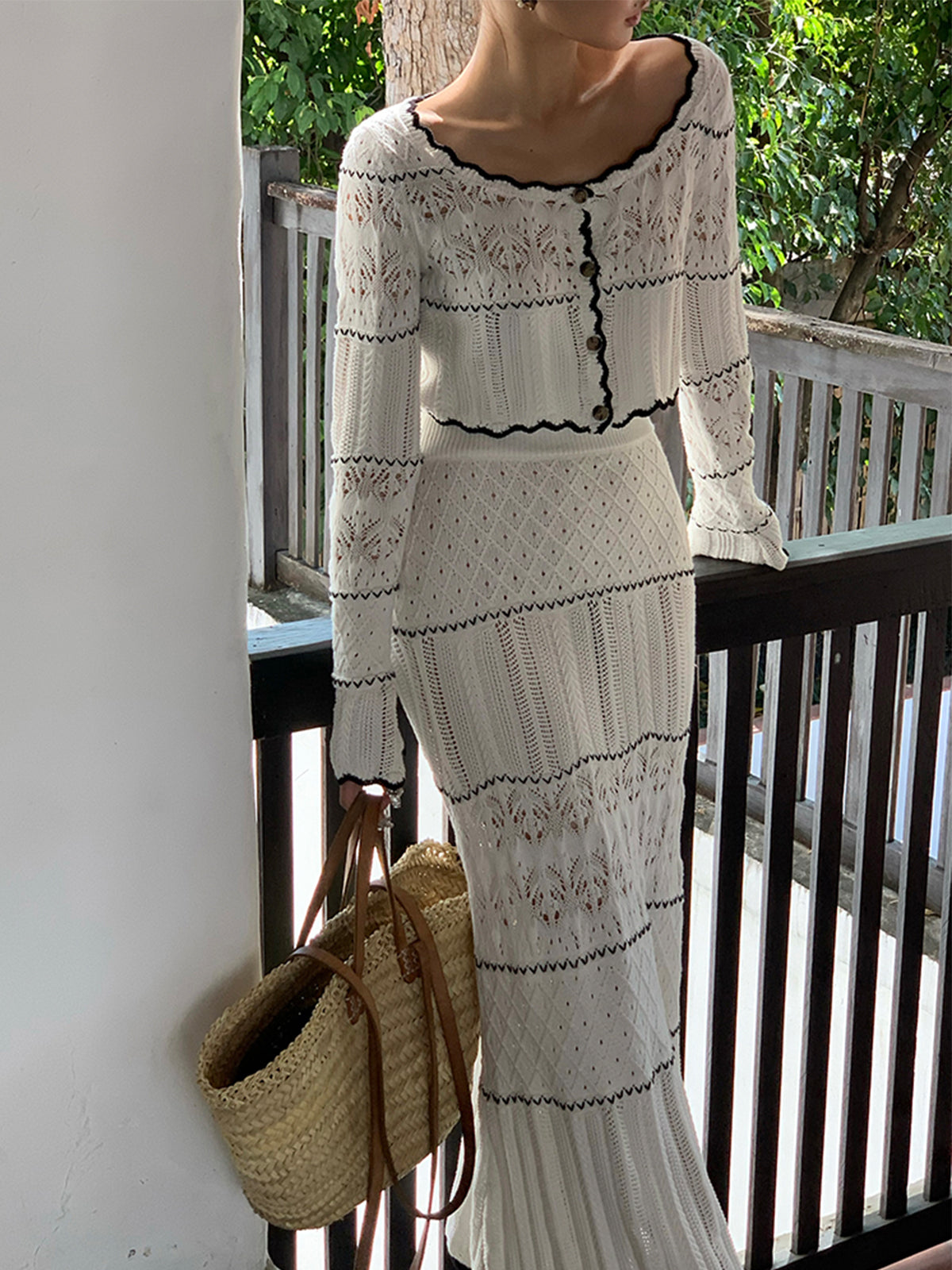 Contrast Binding Knit Cardigan Comfy Lightweight Layer