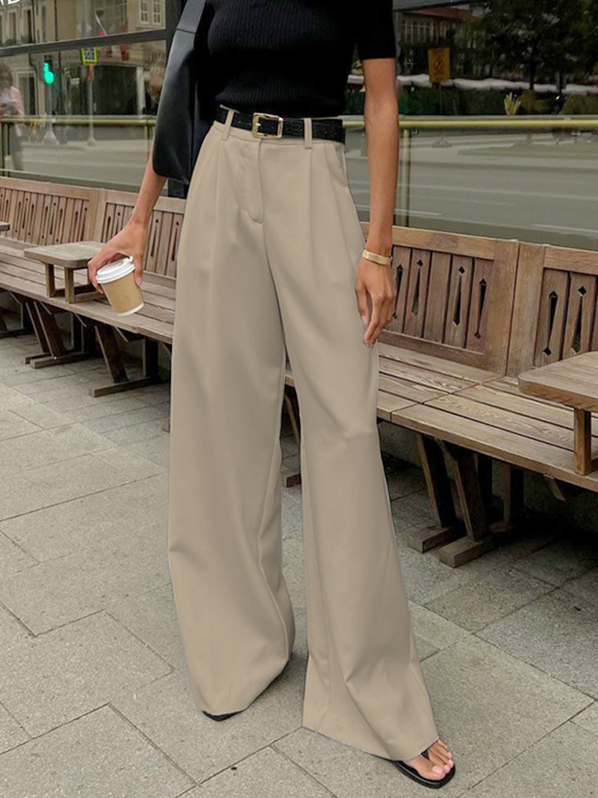 Solid Wide Leg Pants Without Belt - Casual Comfort Fit Stylish