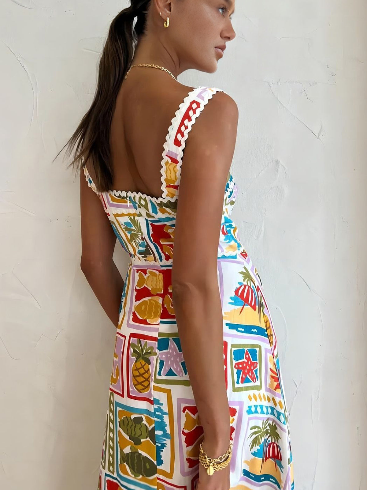 Graffiti Print Sleeveless Long Dress for Women Street Style
