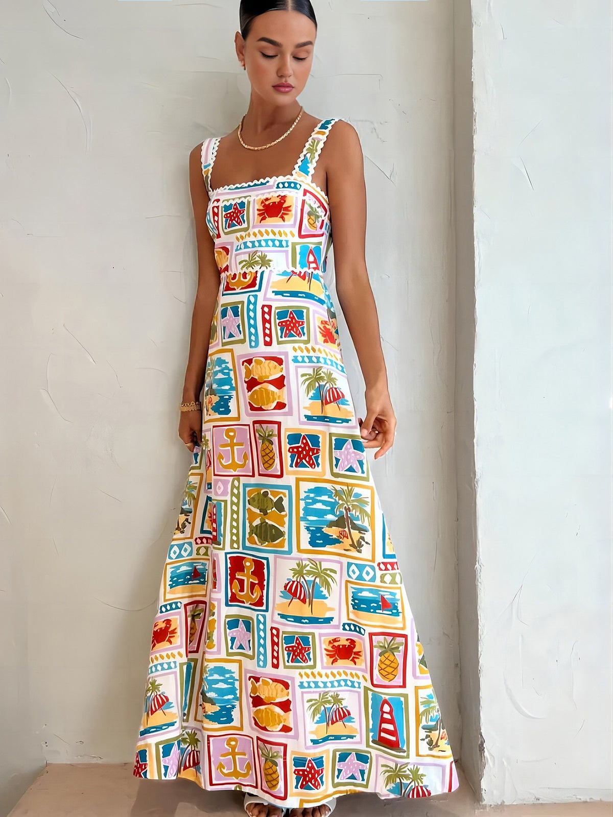 Graffiti Print Sleeveless Long Dress for Women Street Style
