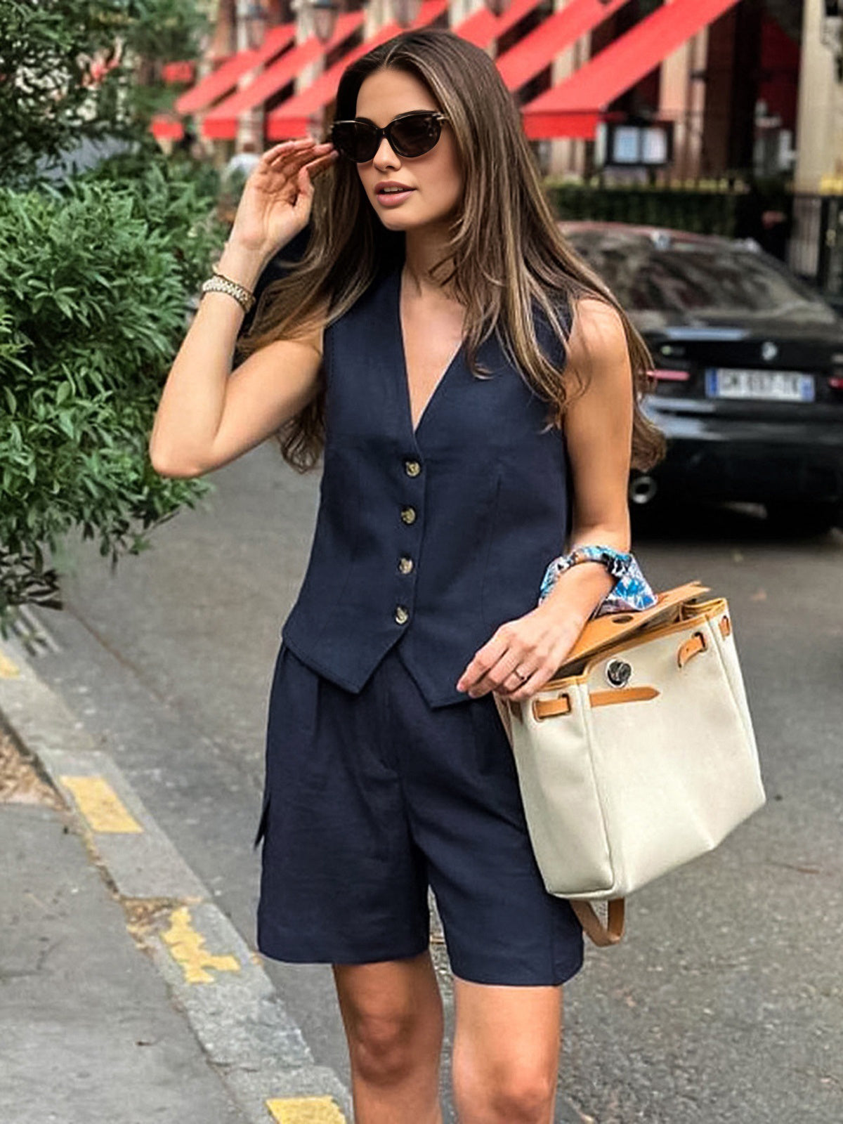 Pure Cotton Casual Tailored Pockets Shorts Set with Elastic Waistband Comfort