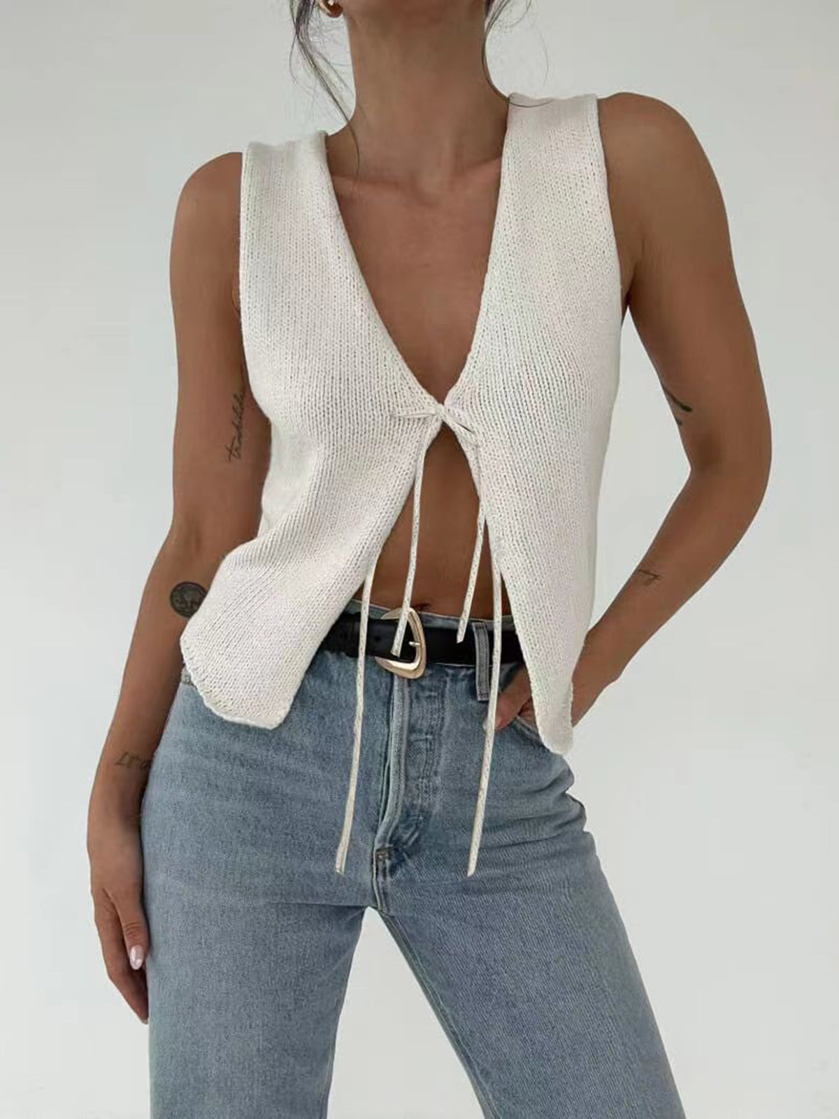 Solid Knotted Sweater Vest for Women Casual Layering