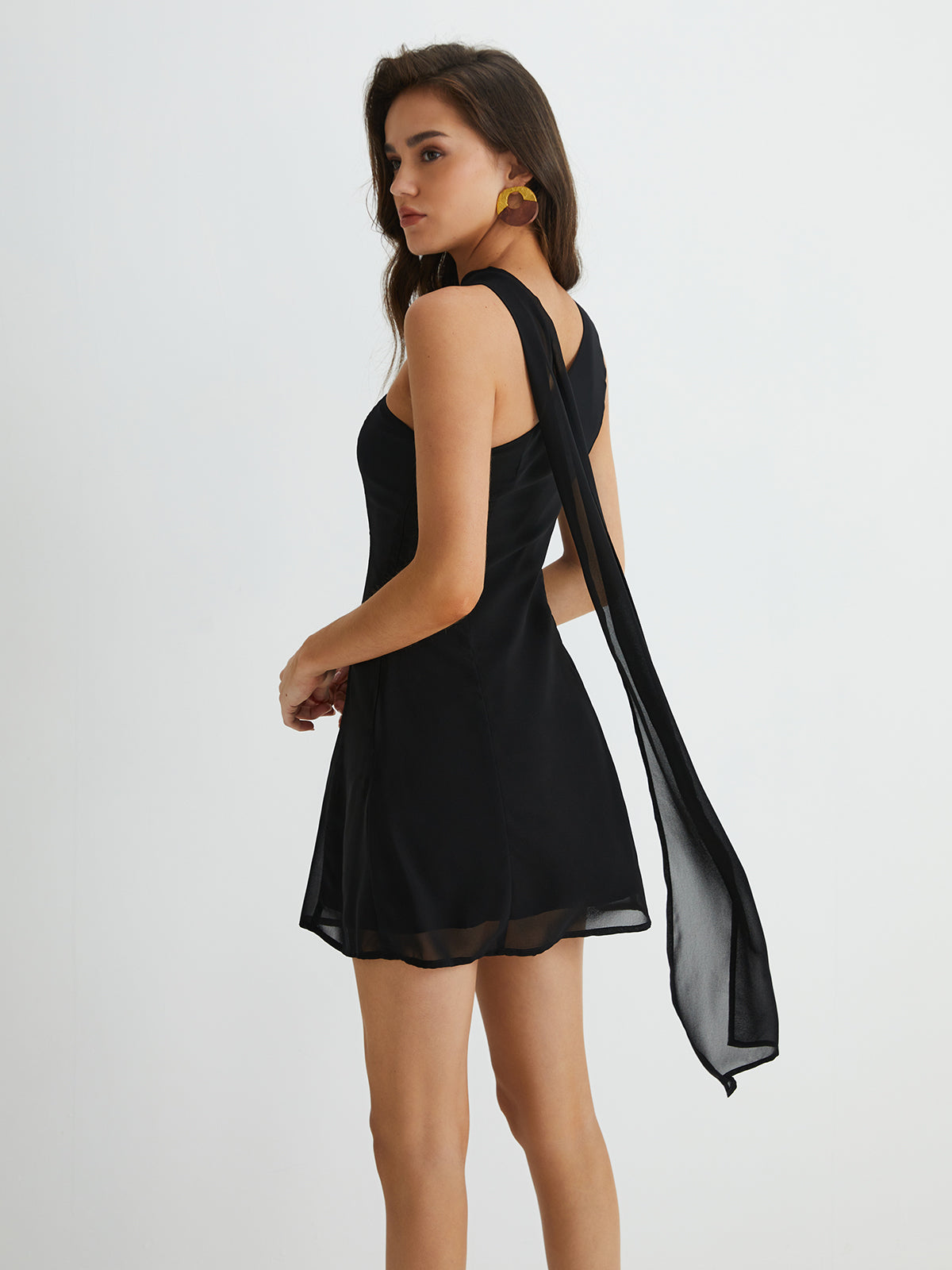 Asymmetrical Cutaway Shoulder Short Dress Trendy Women's Evening Wear