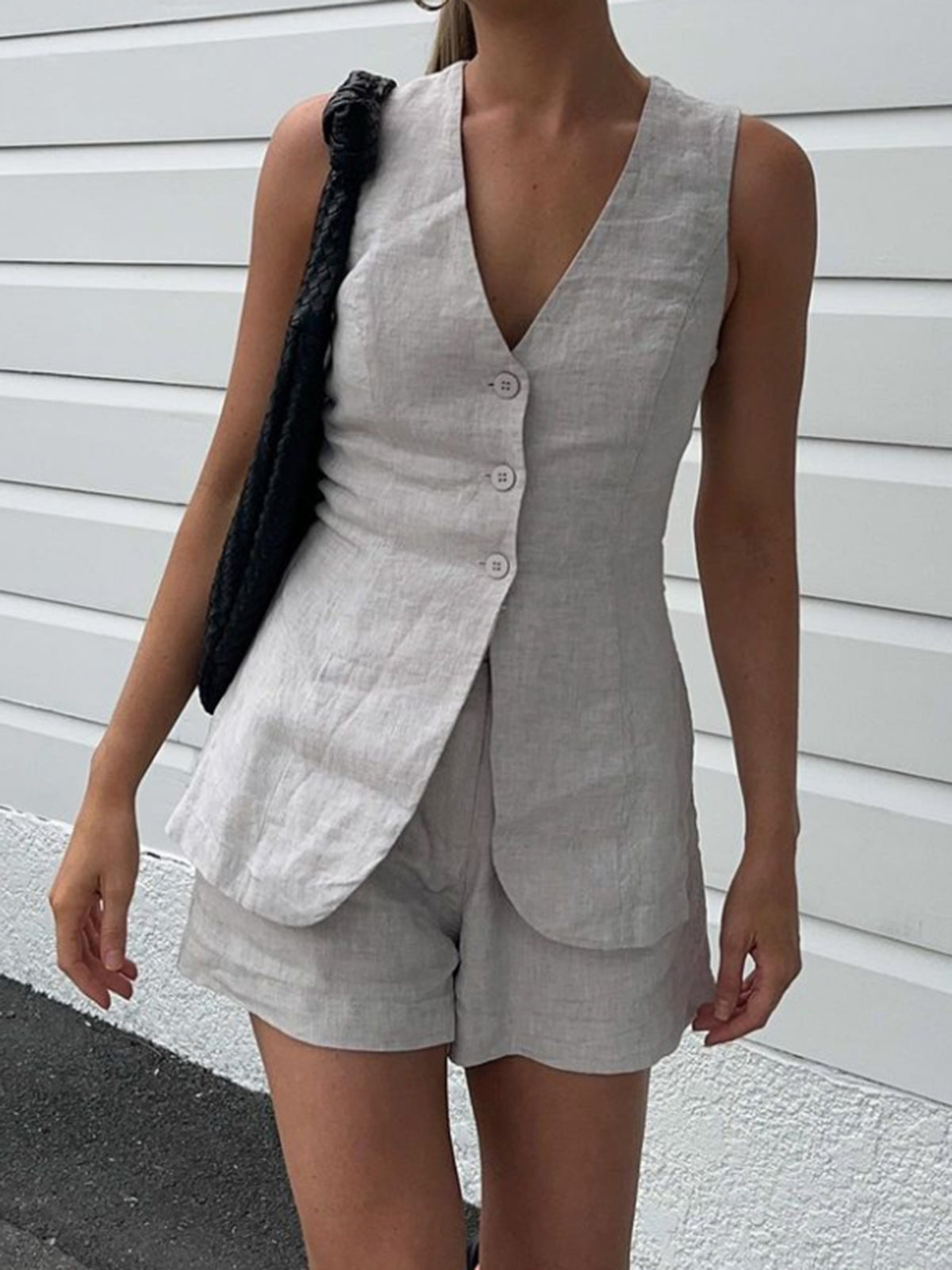 Semi-Sheer Slim Fit Drawstring Split Casual Shorts Set for Women Stylish Comfortable Outdoor
