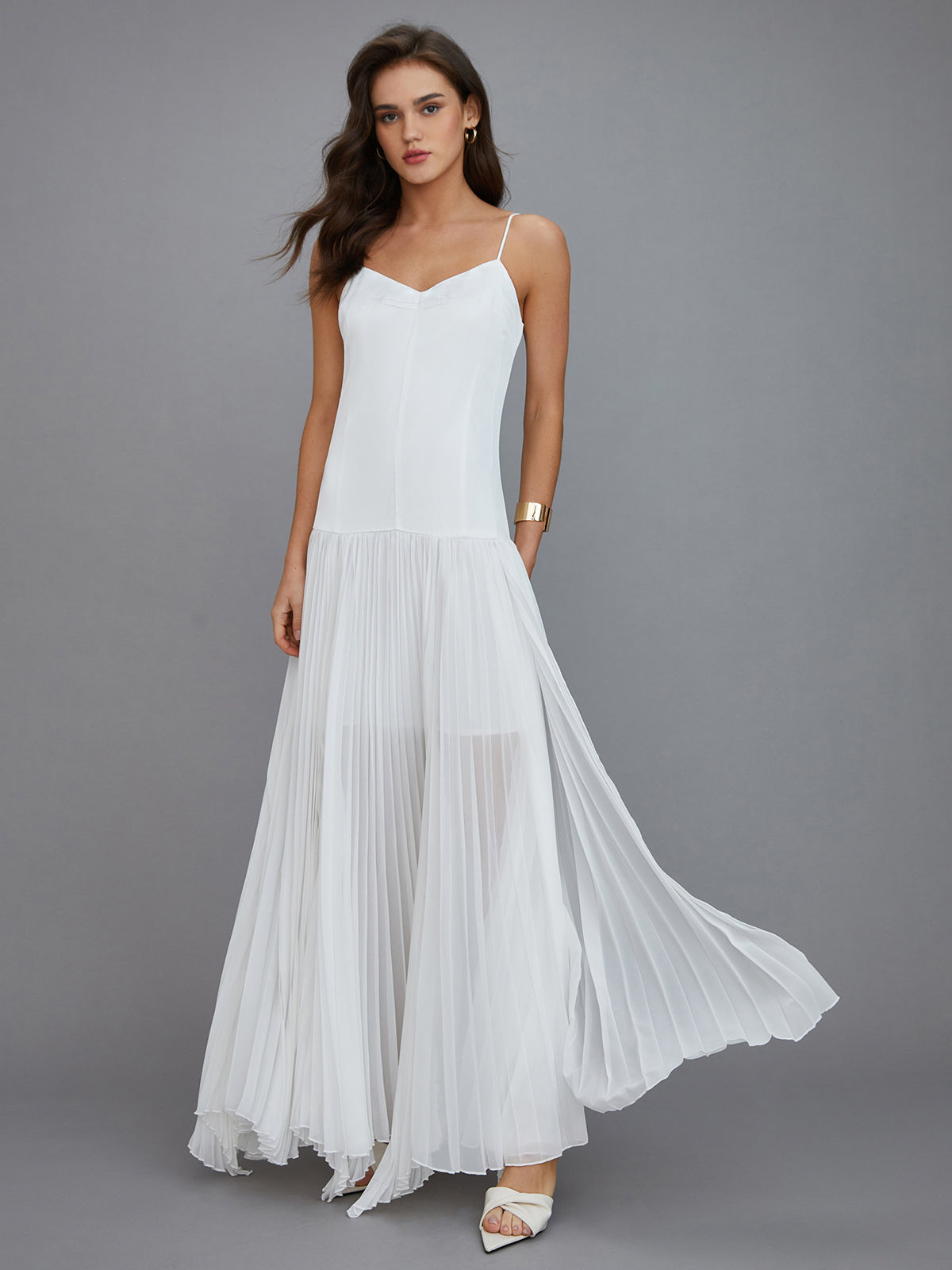 Semi-Sheer Pleated High-Low Maxi Dress for Women Elegant Evening Wear