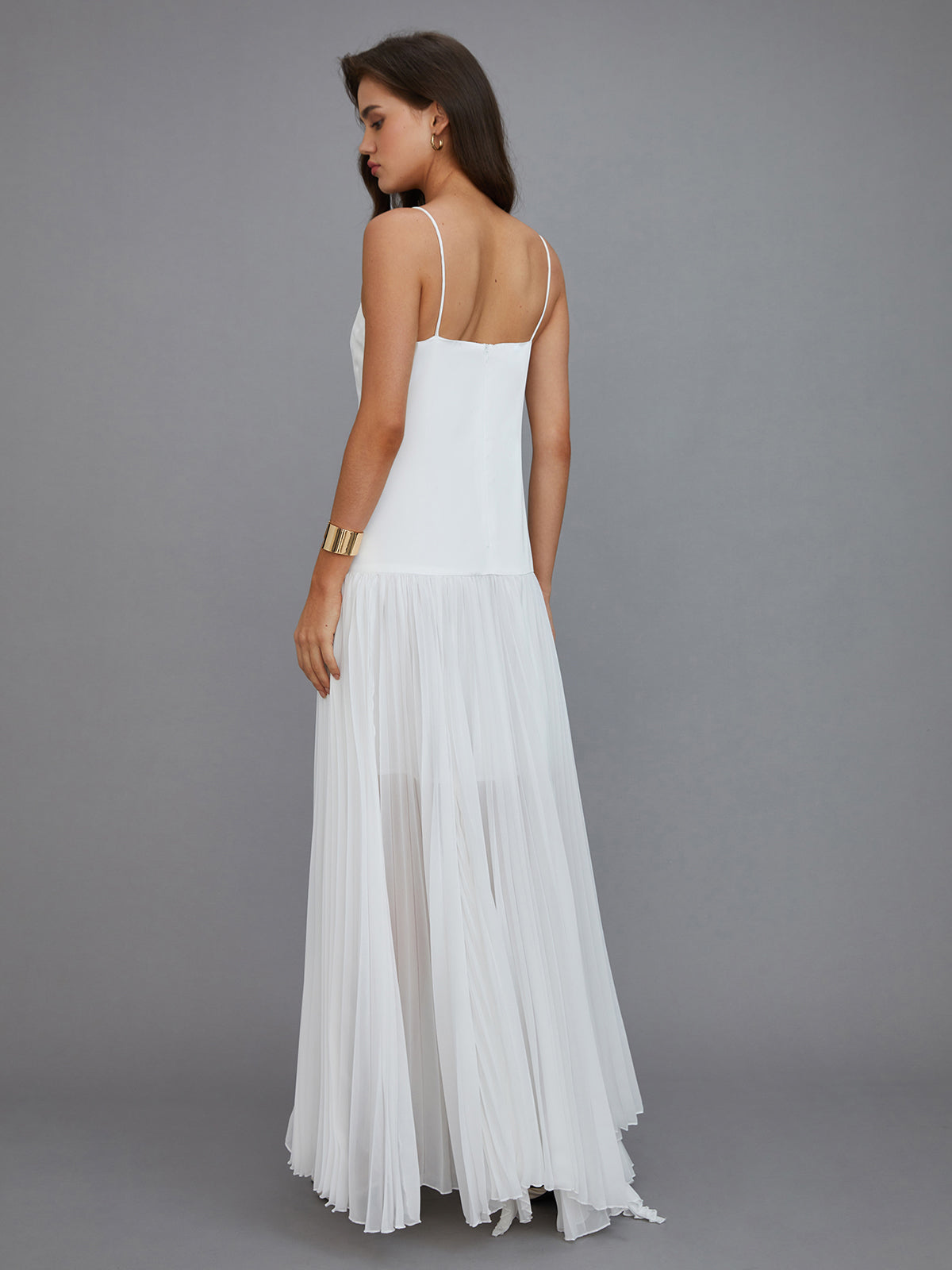 Semi-Sheer Pleated High-Low Maxi Dress for Women Elegant Evening Wear