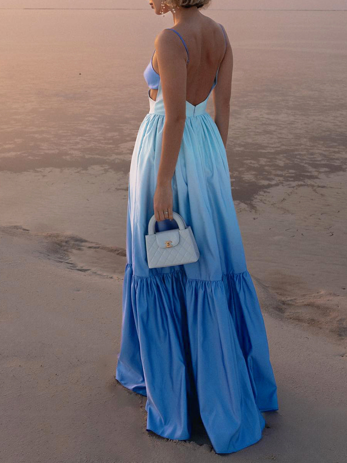 Backless Cutout Cami Long Dress Elegant Flowy Evening Wear