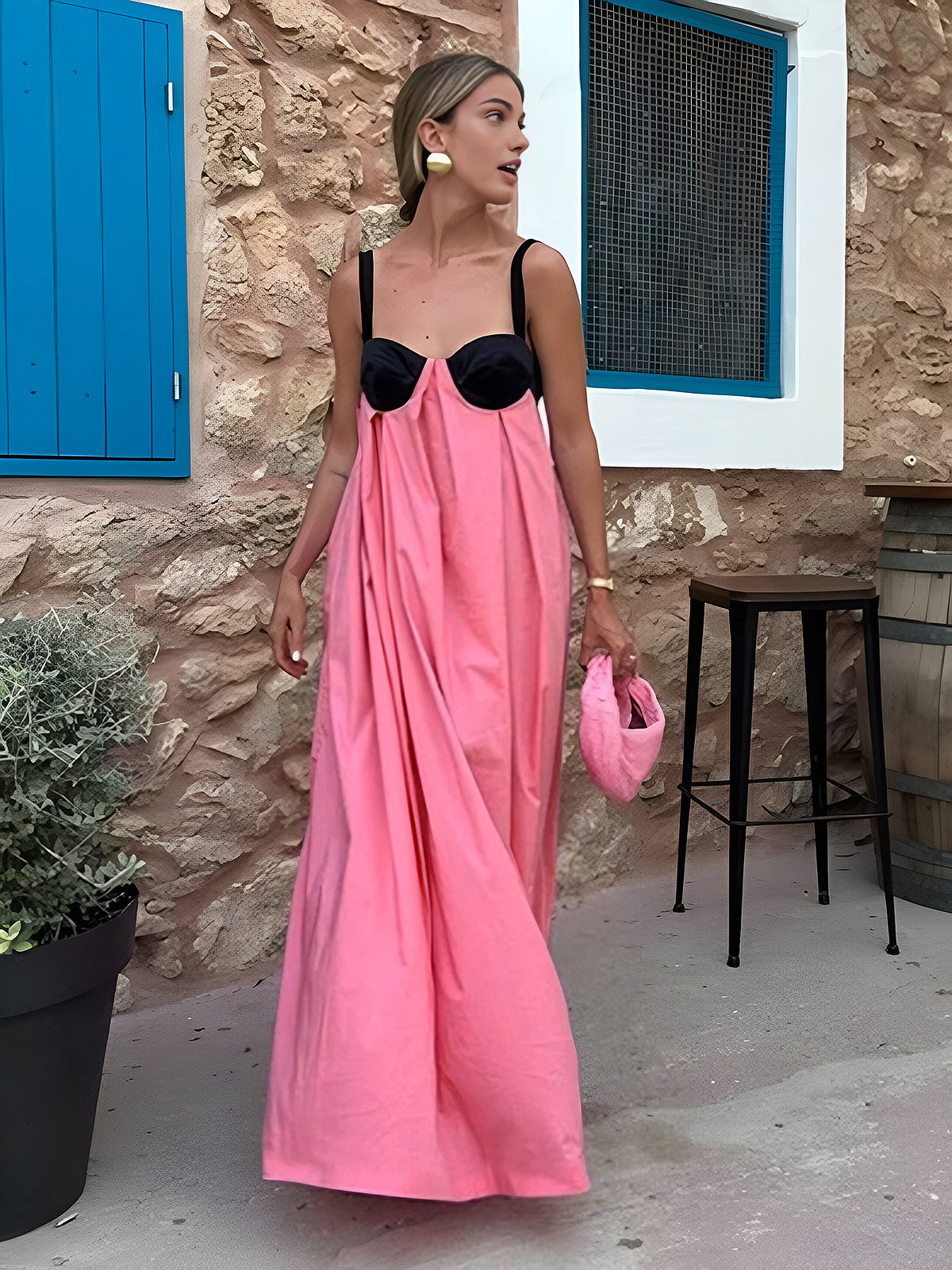 Bra-Splicing Halter Strap Long Dress Women's Elegant Evening Gown