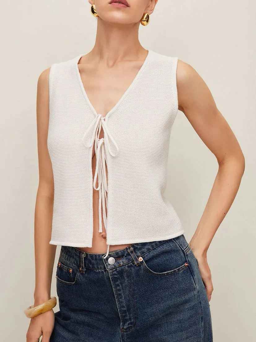 Plain Crochet Split Vest for Women, Casual Layering