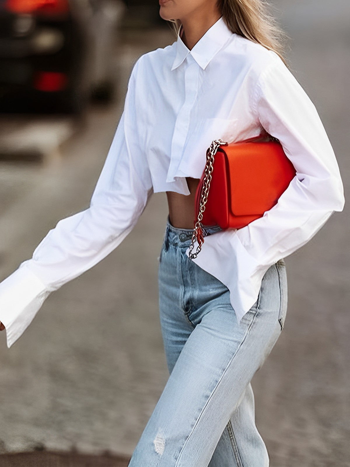 Asymmetrical Cotton Crop Shirt with Front Tie Detail