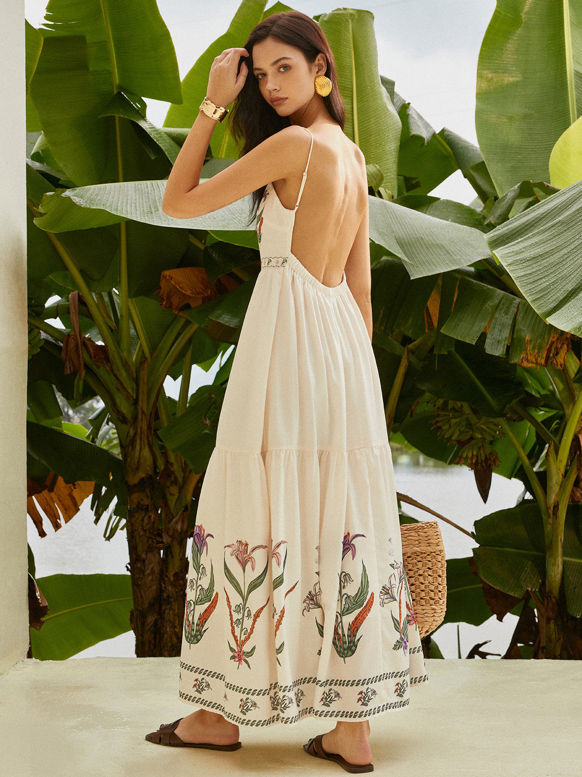Backless Pleated Floral Dress for Summer Weddings and Garden Parties