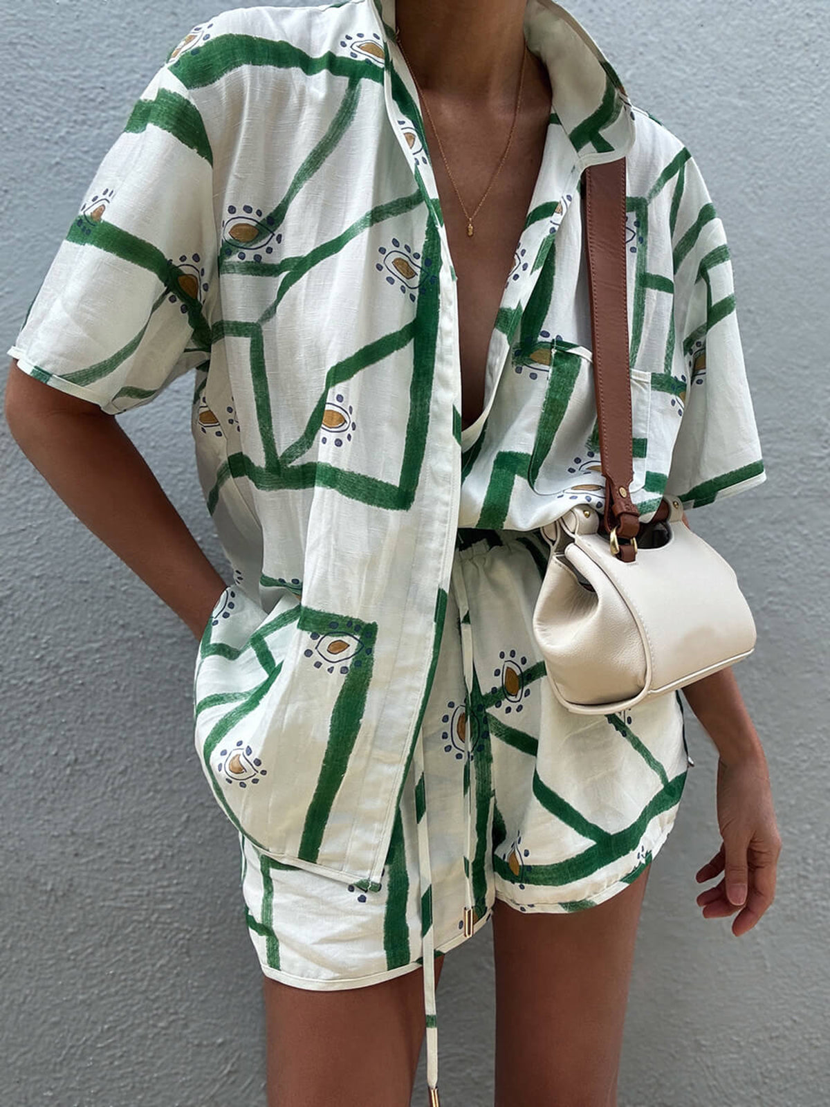 Print Drawstring Shorts Set Comfortable Lightweight Summer Loungewear