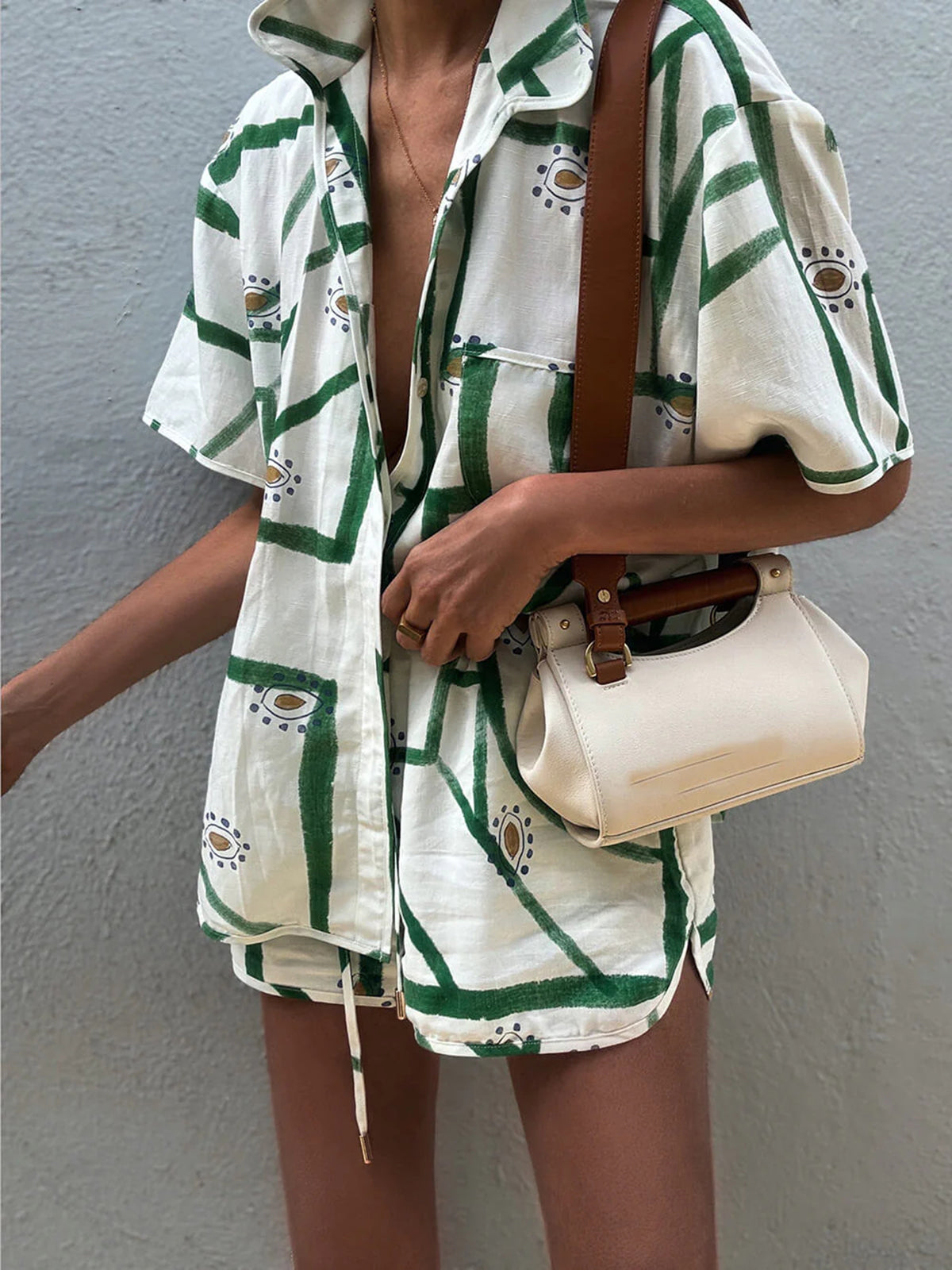 Print Drawstring Shorts Set Comfortable Lightweight Summer Loungewear